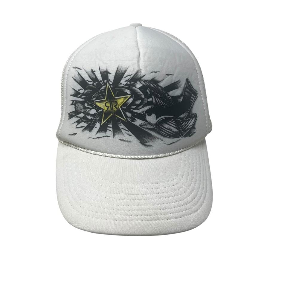 Rockstar Energy Trucker Hat Mens One Size White Mesh Snapback Bird Star Tattoo